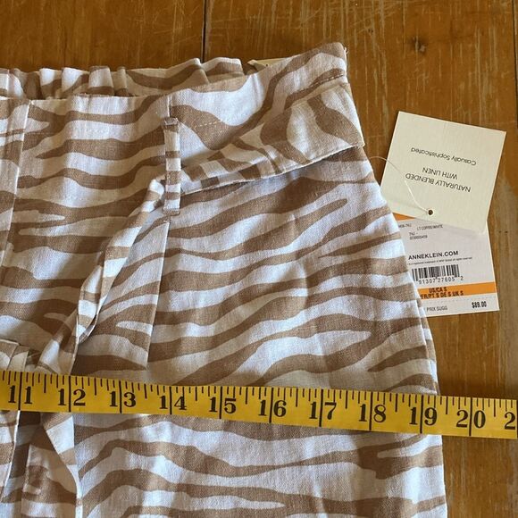 ANNE KLEIN New High Rise Linen Blend Animal Print Belted Shorts Tan White Size S - Picture 7 of 8